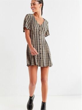***ISO*** Urban Outfitters Plaid Button-Down Lace-Up Mini Dress